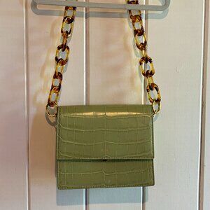Friday by JW PEI Croc Embossed Lime Green Bag with Removable Strap
